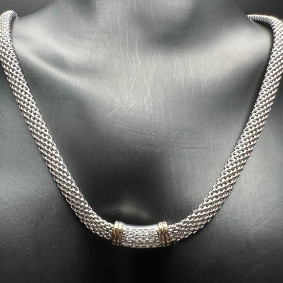 Interlace Collar Necklace Sterling Silver with Gold-Plated Accents and Textured - Picture 1 of 1